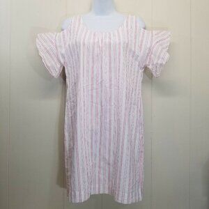 Madewell XS Dress Cold Shoulder Pink White Striped Shift Rose Vacation Cruise Pa